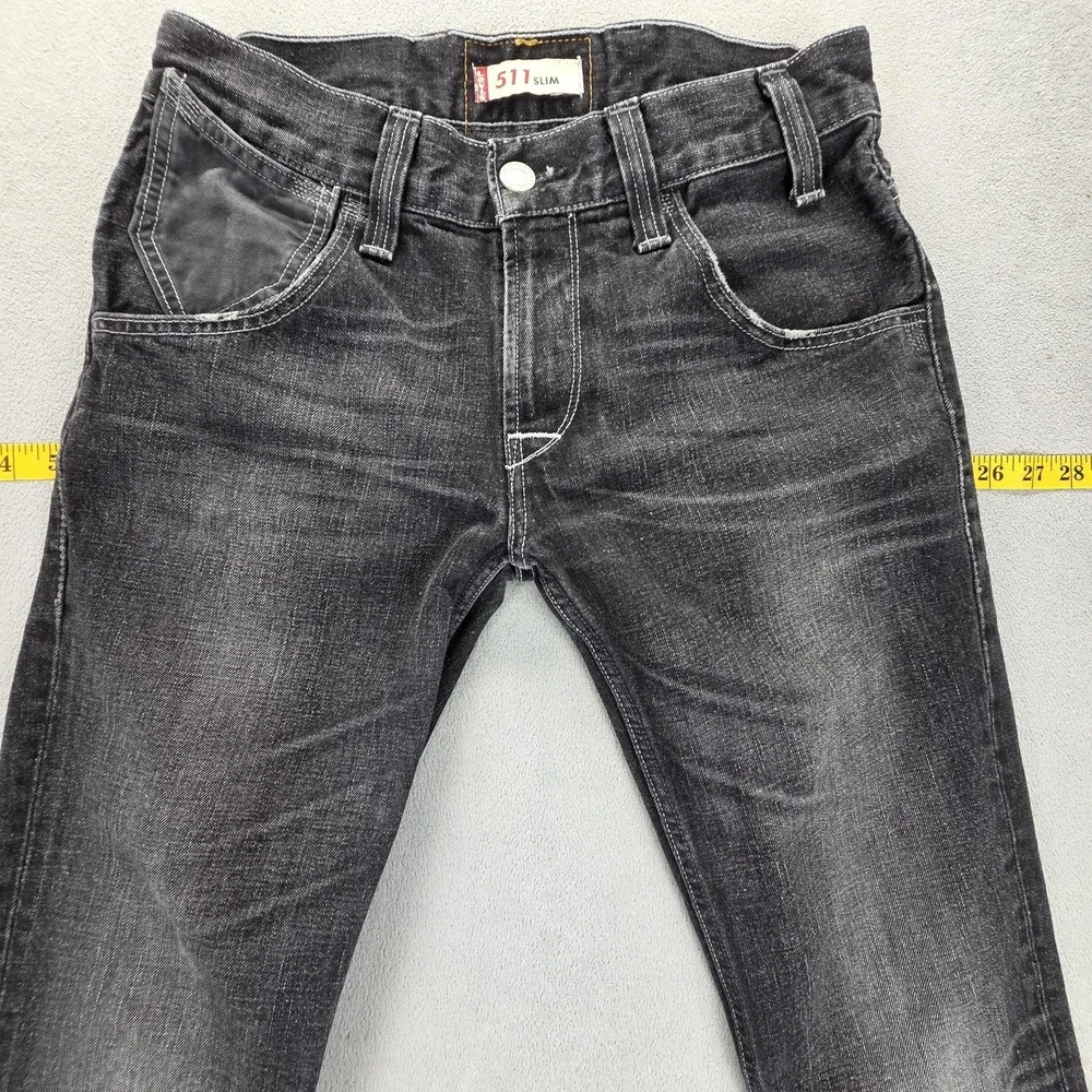 Vintage Levis 511 Jeans Mens Black Slim Buckle Back Zip‎ Fly Fits 30x34